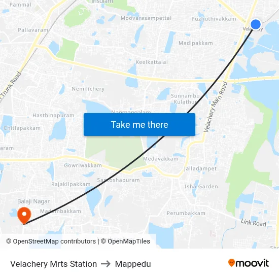 Velachery to Mappedu map