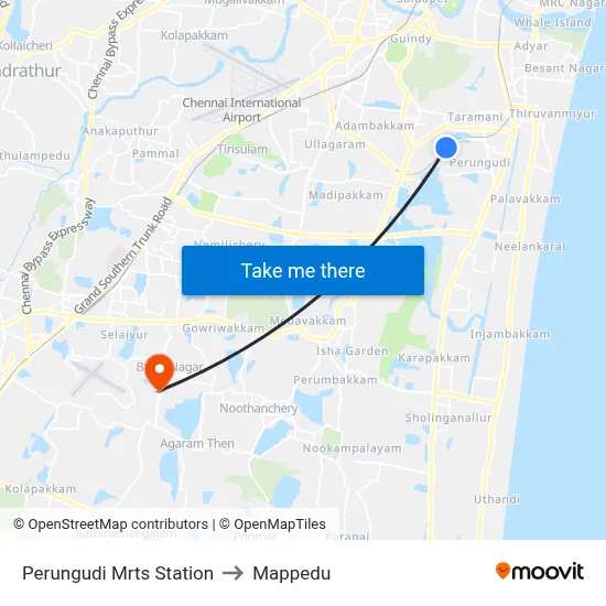 Perungudi to Mappedu map