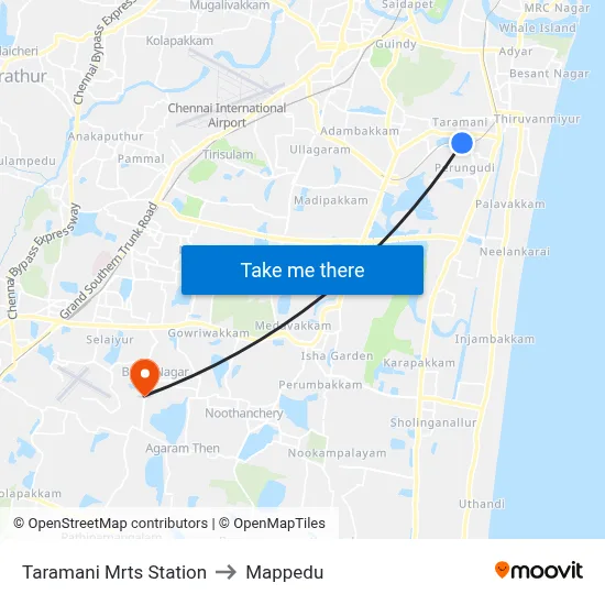 Taramani to Mappedu map
