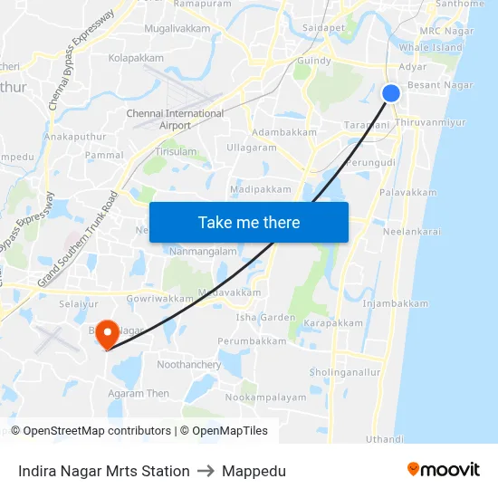 Indira Nagar Mrts Station to Mappedu map