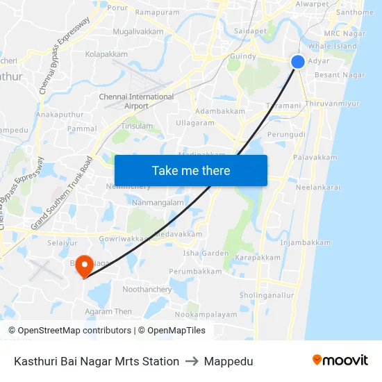 Kasthuri Bai Nagar Mrts Station to Mappedu map
