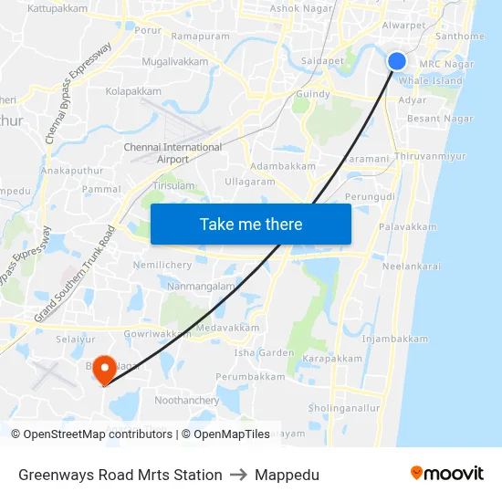 Greenways Road Mrts Station to Mappedu map