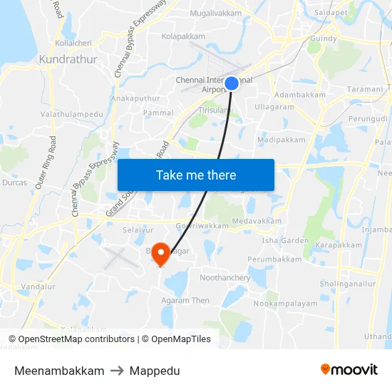 Meenambakkam to Mappedu map