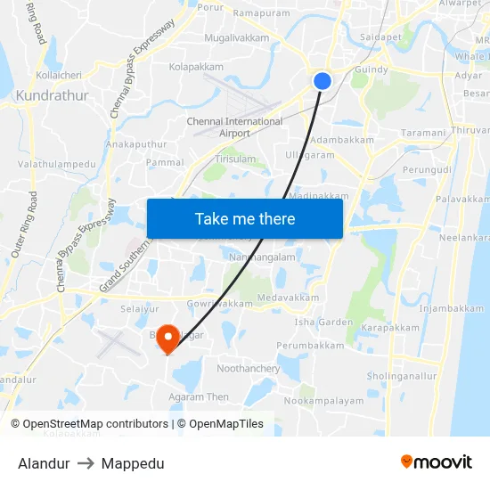 Alandur to Mappedu map