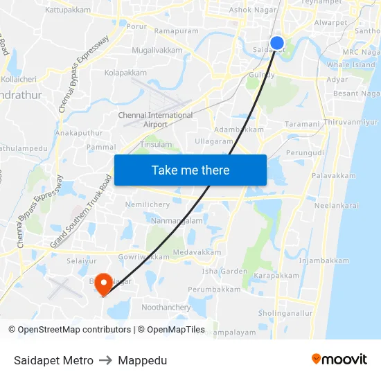 Saidapet Metro to Mappedu map