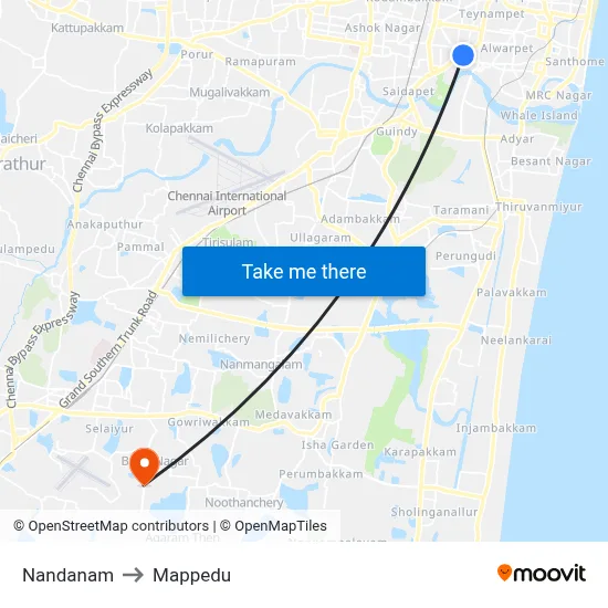 Nandanam to Mappedu map