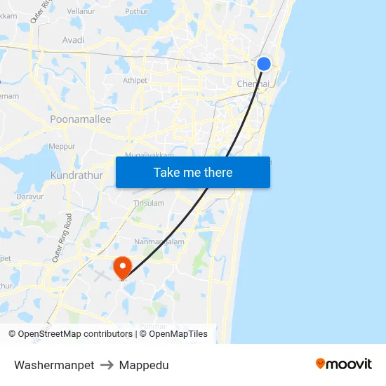 Washermanpet to Mappedu map