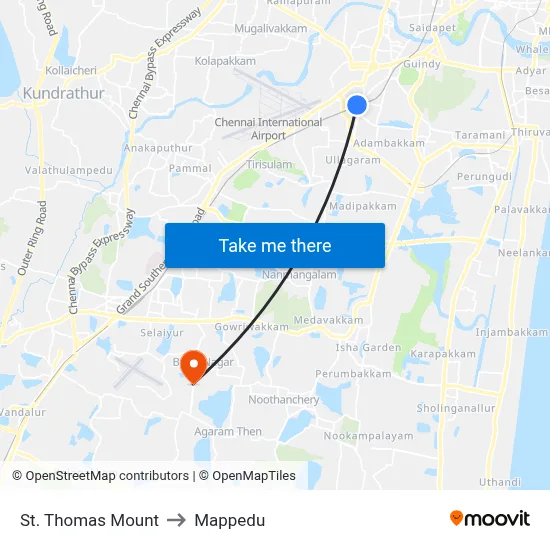 St. Thomas Mount to Mappedu map