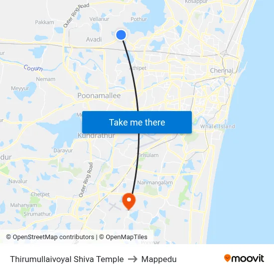 Thirumullaivoyal Shiva Temple to Mappedu map