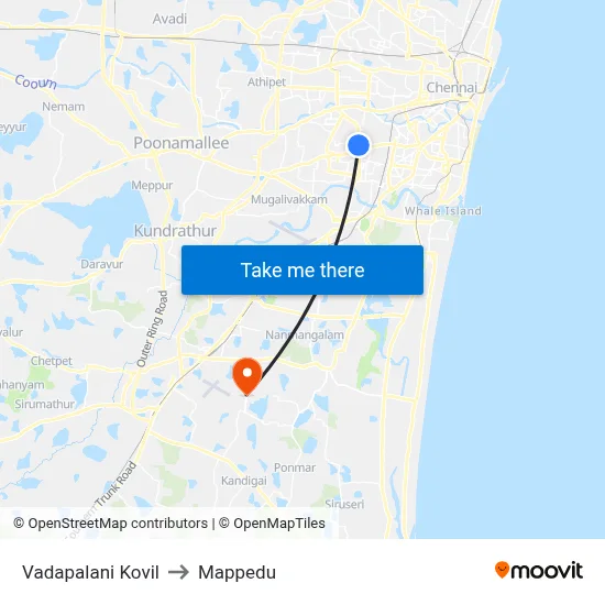 Vadapalani Kovil to Mappedu map