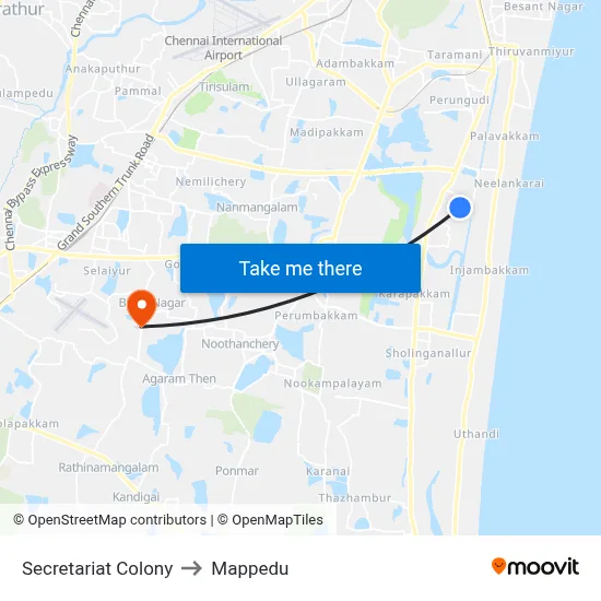 Secretariat Colony to Mappedu map