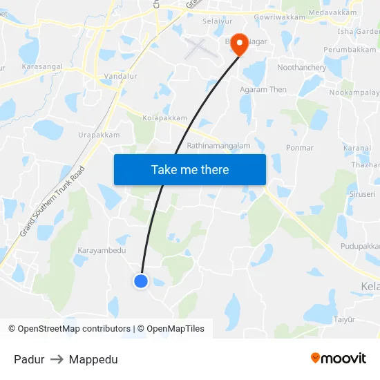 Padur to Mappedu map