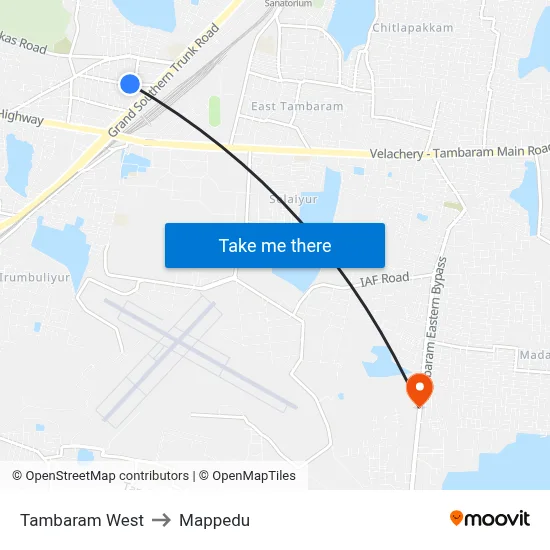 Tambaram West to Mappedu map