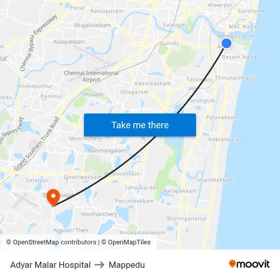 Adyar Malar Hospital to Mappedu map
