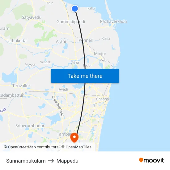 Sunnambukulam to Mappedu map