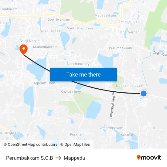 Perumbakkam S.C.B to Mappedu map