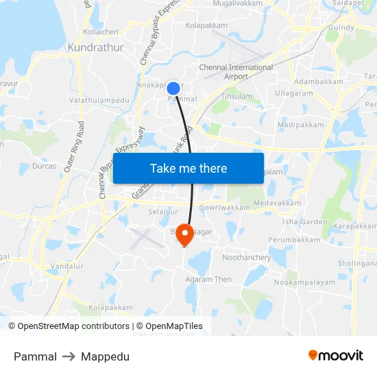Pammal to Mappedu map