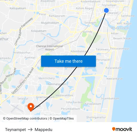Teynampet to Mappedu map