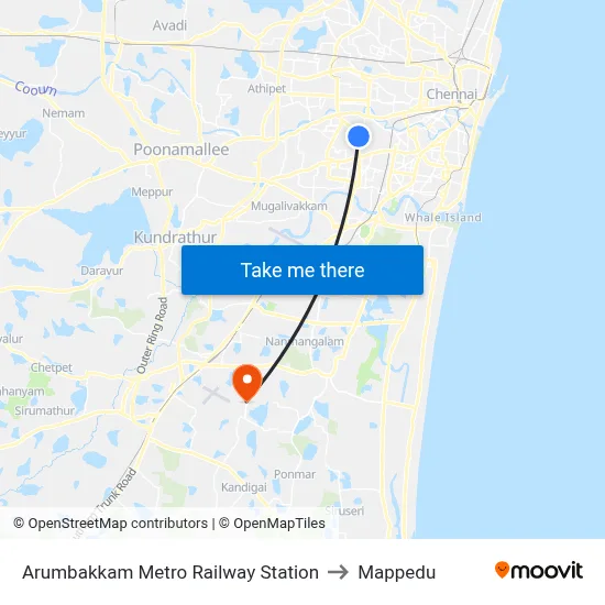 Arumbakkam Metro Railway Station to Mappedu map