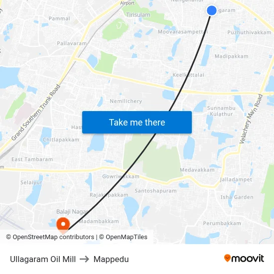 Ullagaram Oil Mill to Mappedu map
