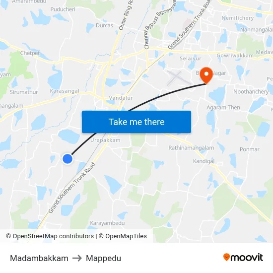 Madambakkam to Mappedu map