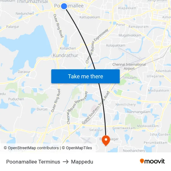 Poonamallee Terminus to Mappedu map