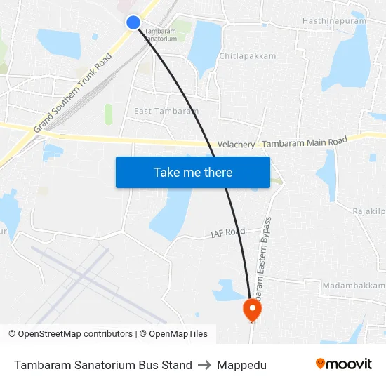 Tambaram Sanatorium Bus Stand to Mappedu map