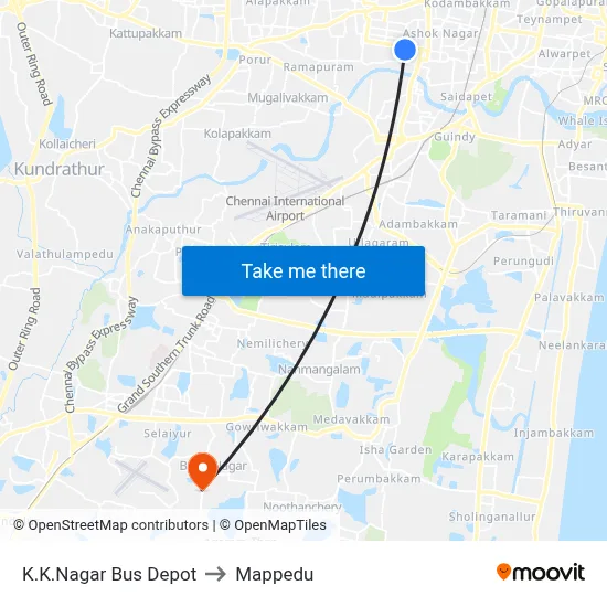 K.K.Nagar Bus Depot to Mappedu map