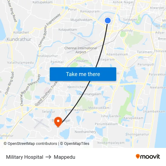 Military Hospital to Mappedu map