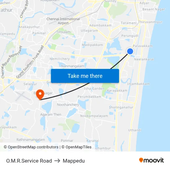 O.M.R.Service Road to Mappedu map