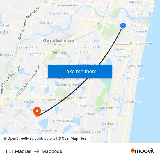 I.I.T.Madras to Mappedu map