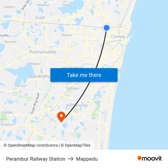 Perambur Railway Station to Mappedu map