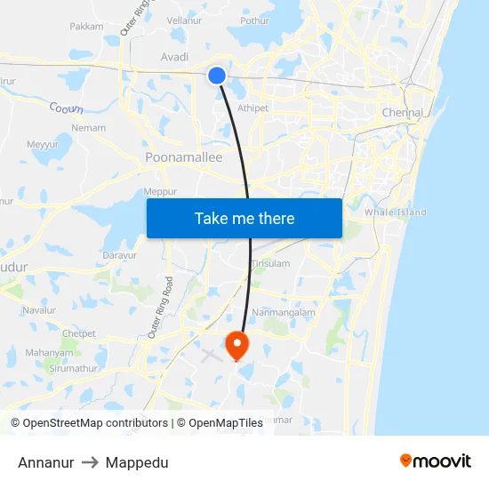 Annanur to Mappedu map
