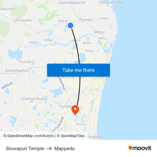 Siruvapuri Temple to Mappedu map