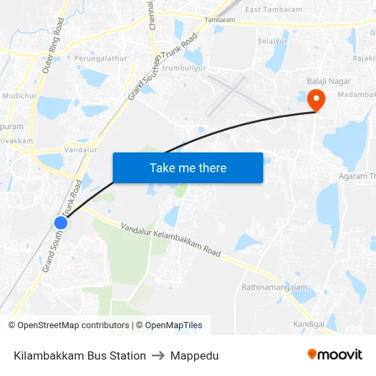 Kilambakkam Bus Station to Mappedu map