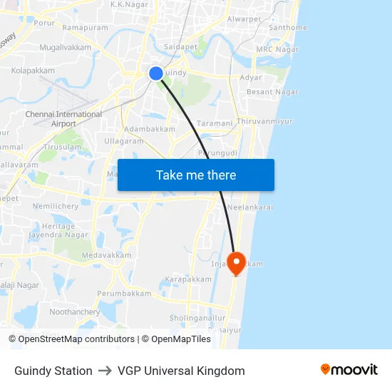 Guindy Station to VGP Universal Kingdom map