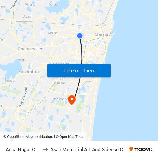 Anna Nagar Circle to Asan Memorial Art And Science College map