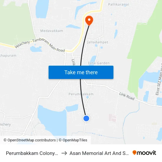 Perumbakkam Colony (Indranagar) to Asan Memorial Art And Science College map