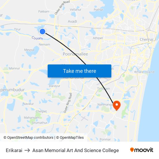 Erikarai to Asan Memorial Art And Science College map