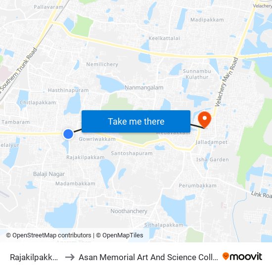 Rajakilpakkam to Asan Memorial Art And Science College map