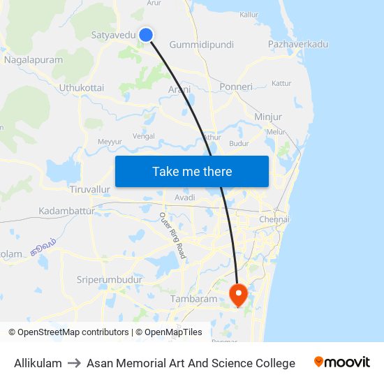 Allikulam to Asan Memorial Art And Science College map