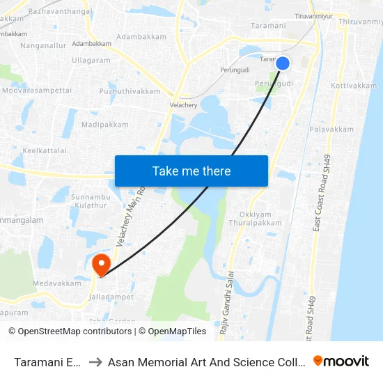 Taramani E.B. to Asan Memorial Art And Science College map