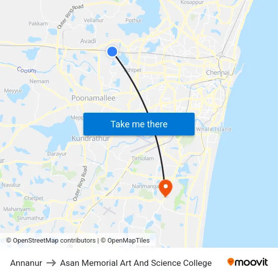 Annanur to Asan Memorial Art And Science College map
