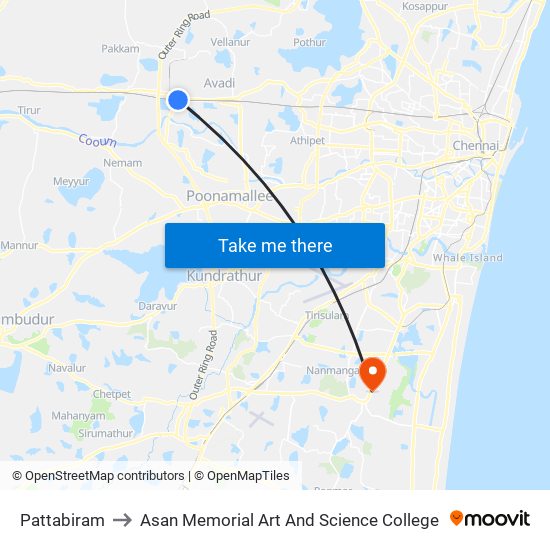 Pattabiram to Asan Memorial Art And Science College map