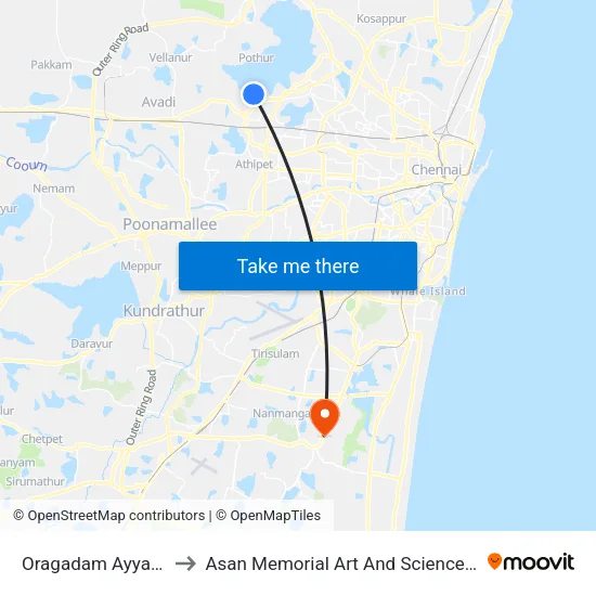 Oragadam Ayya Kovil to Asan Memorial Art And Science College map