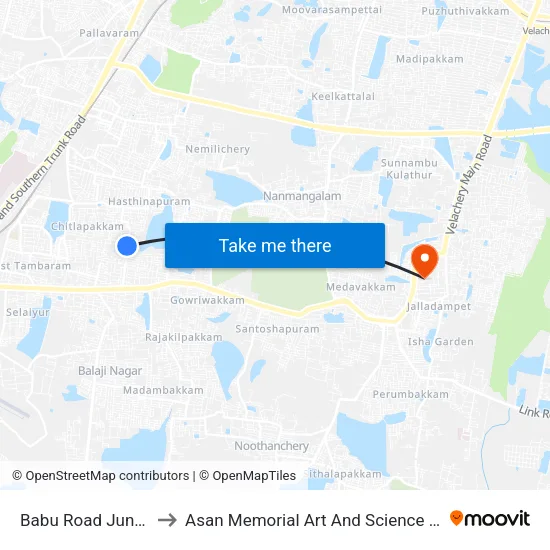 Babu Road Junction to Asan Memorial Art And Science College map
