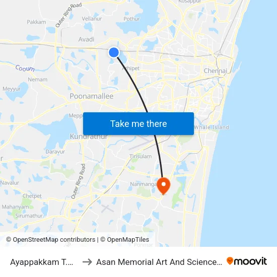 Ayappakkam T.N.H.B. to Asan Memorial Art And Science College map