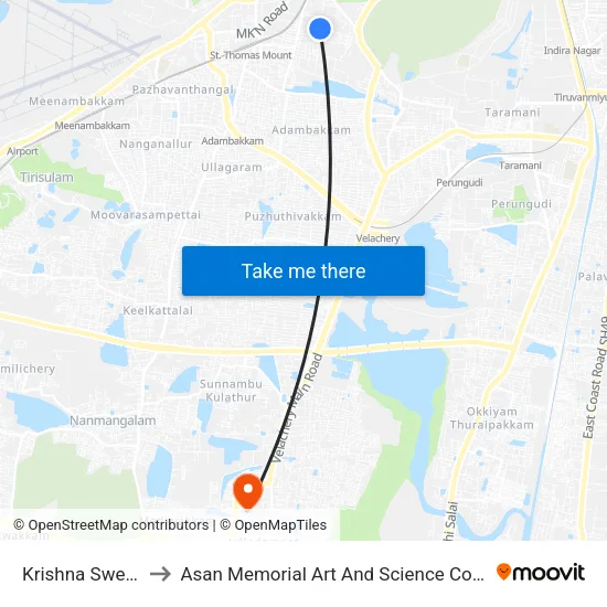 Krishna Sweets to Asan Memorial Art And Science College map