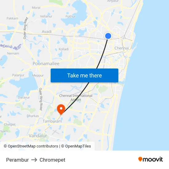 Perambur to Chromepet map