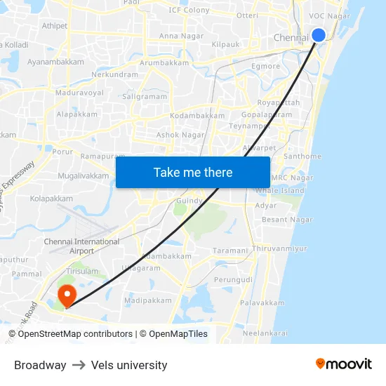 Broadway to Vels university map